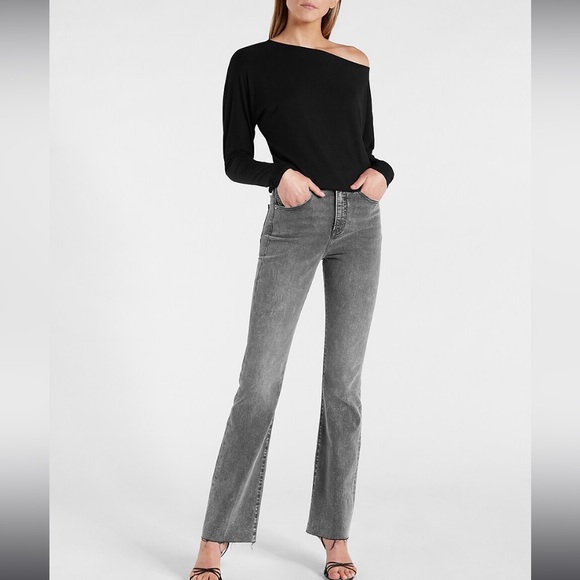 Express Relaxed Off The Shoulder London Tee Long Sleeve Black Medium - Picture 6 of 12